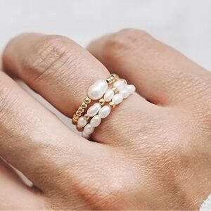 Elegant Gold and Pearl  Beaded Ring Set of 2